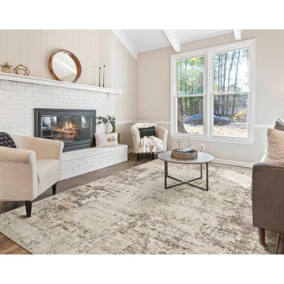 New 5x7 Dark Brown Rug, Washable Modern Abstract Non-Slip Carpet for Any Room - Picture 2 of 9